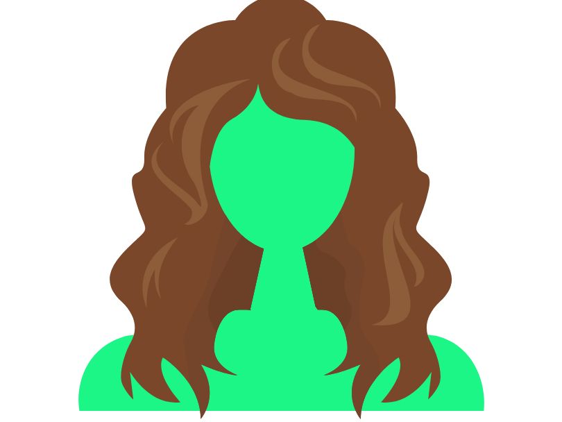 Piktogram ludzika w kolorze zielonym, płci damskiej, z długimi włosami